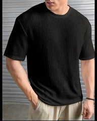 Waffle round neck drop shoulder T shirt.
