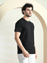 COTTON CREW NECK REGULAR FIT BLACK T-SHIRT.