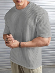 Waffle round neck drop shoulder t shirt.