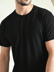 COTTON CREW NECK REGULAR FIT BLACK T-SHIRT.