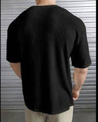 Waffle round neck drop shoulder T shirt.