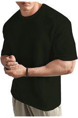 Waffle round neck drop shoulder T shirt.