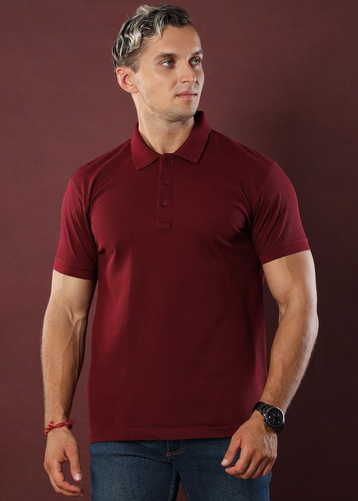 MAROON POLO T-SHIRT.