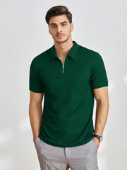 Bottle Green Knitted Zipper Polo.