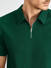 Bottle Green Knitted Zipper Polo.